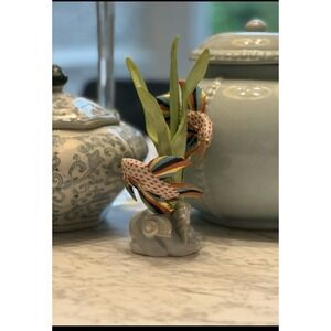 Herend Hungary Hand Painted Porcelain Fish Figurine Red‎ Fishnet Pattern 8.5"